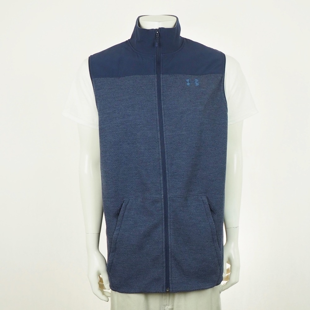 Under Armour UA Specialist Full-Zip Fleece Jacket Vest Mens LT Blue Mock Loose